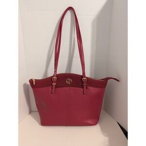 Segolene en Cuir Red Leather Double Handle Tote with Gold Hardware